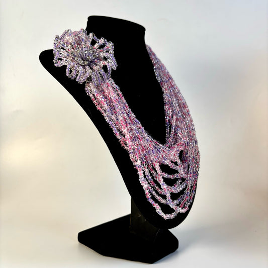 Vintage Pink/Purple Beaded Flower Clasp Necklace