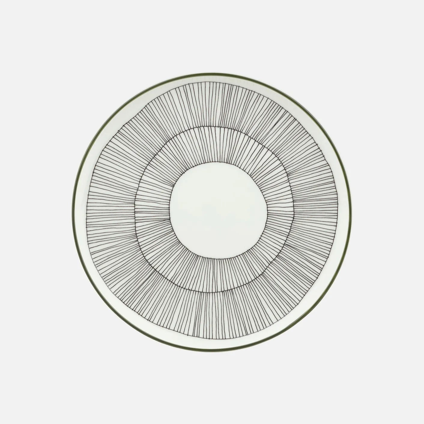 Marimekko Kukat Puhkeavat ceramic stoneware plate, black, white, green rim