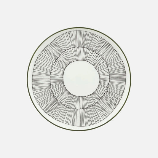 Marimekko Kukat Puhkeavat ceramic stoneware plate, black, white, green rim