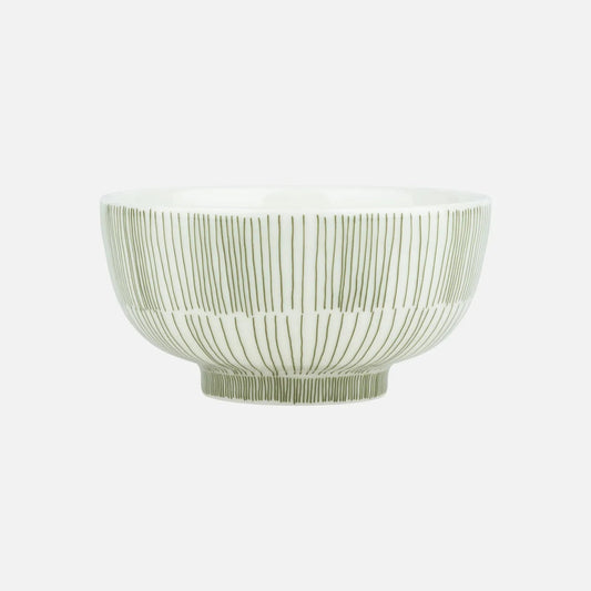 Marimekko Kukat Puhkeavat ceramic bowl with green design on whiteware