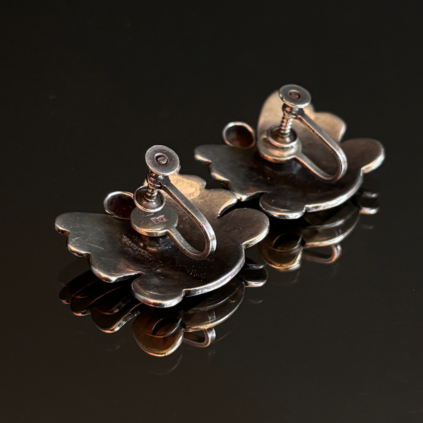 Vintage Hector Aguilar Taxco Silver Fan Screw Back Earrings