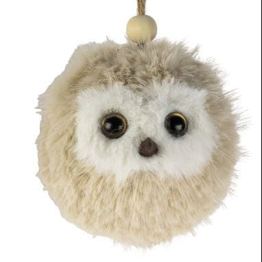 Fuzzy Owl Ornament Beige