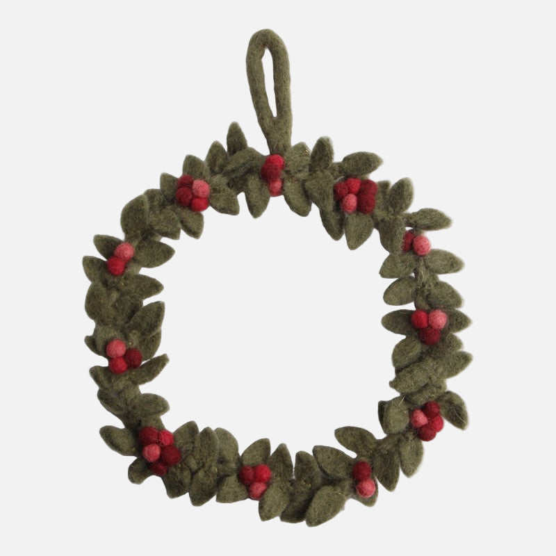 Gry & Sif Felt Small Green Wreath w/ Red Berries