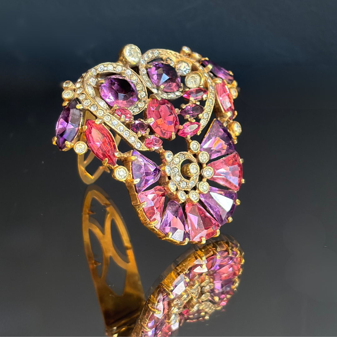Vintage Eisenberg Originals Amethyst & Rose Colored Rhinestone Brooch/Clip