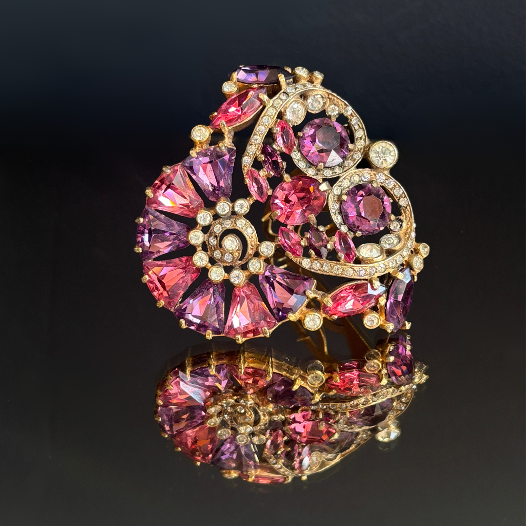 Vintage Eisenberg Originals Amethyst & Rose Colored Rhinestone Brooch/Clip