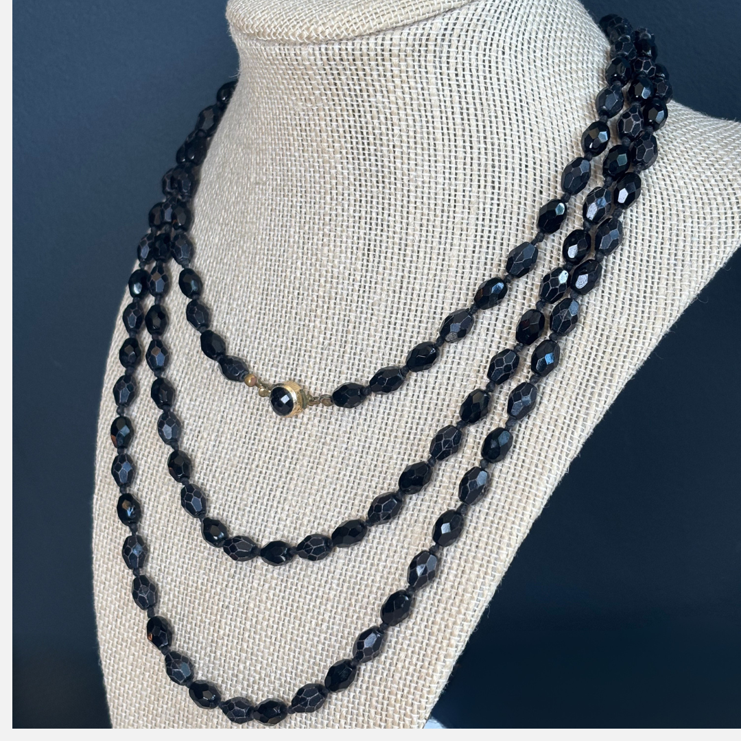 Vintage Austrian Black Crystal Beaded Necklace