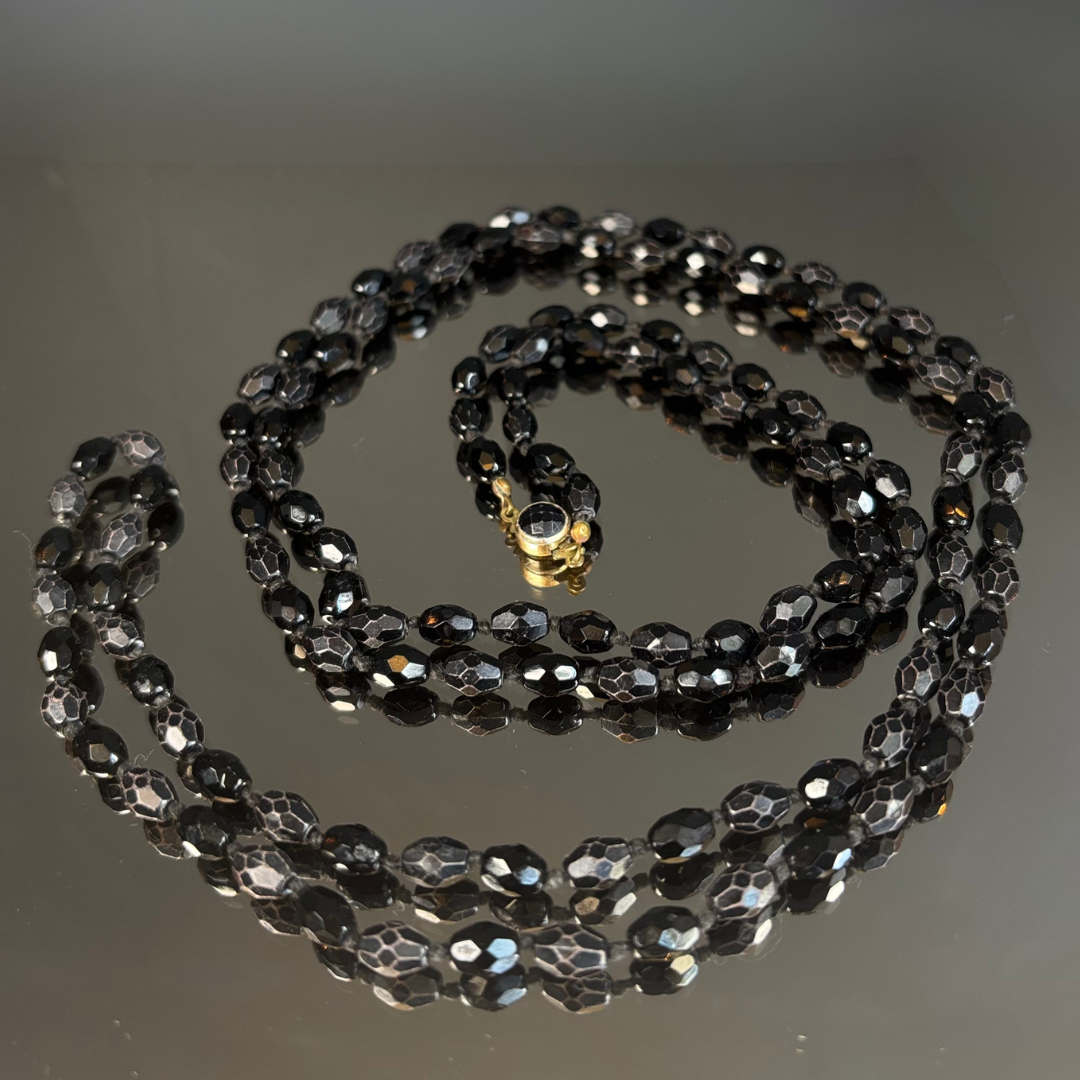 Vintage Austrian Black Crystal Beaded Necklace