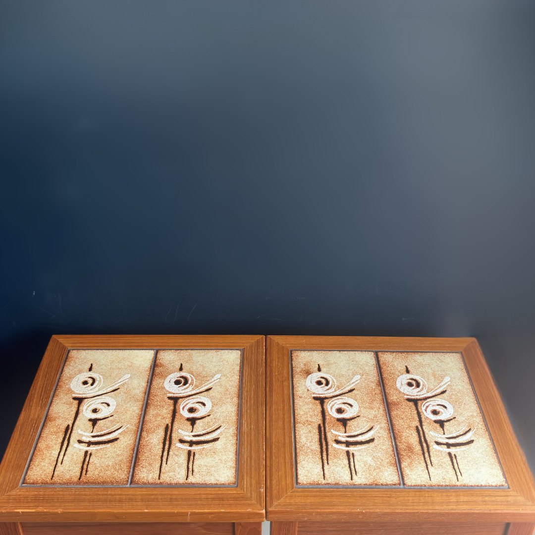 Vintage Danish Teak & Ceramic Tables - Set of 2