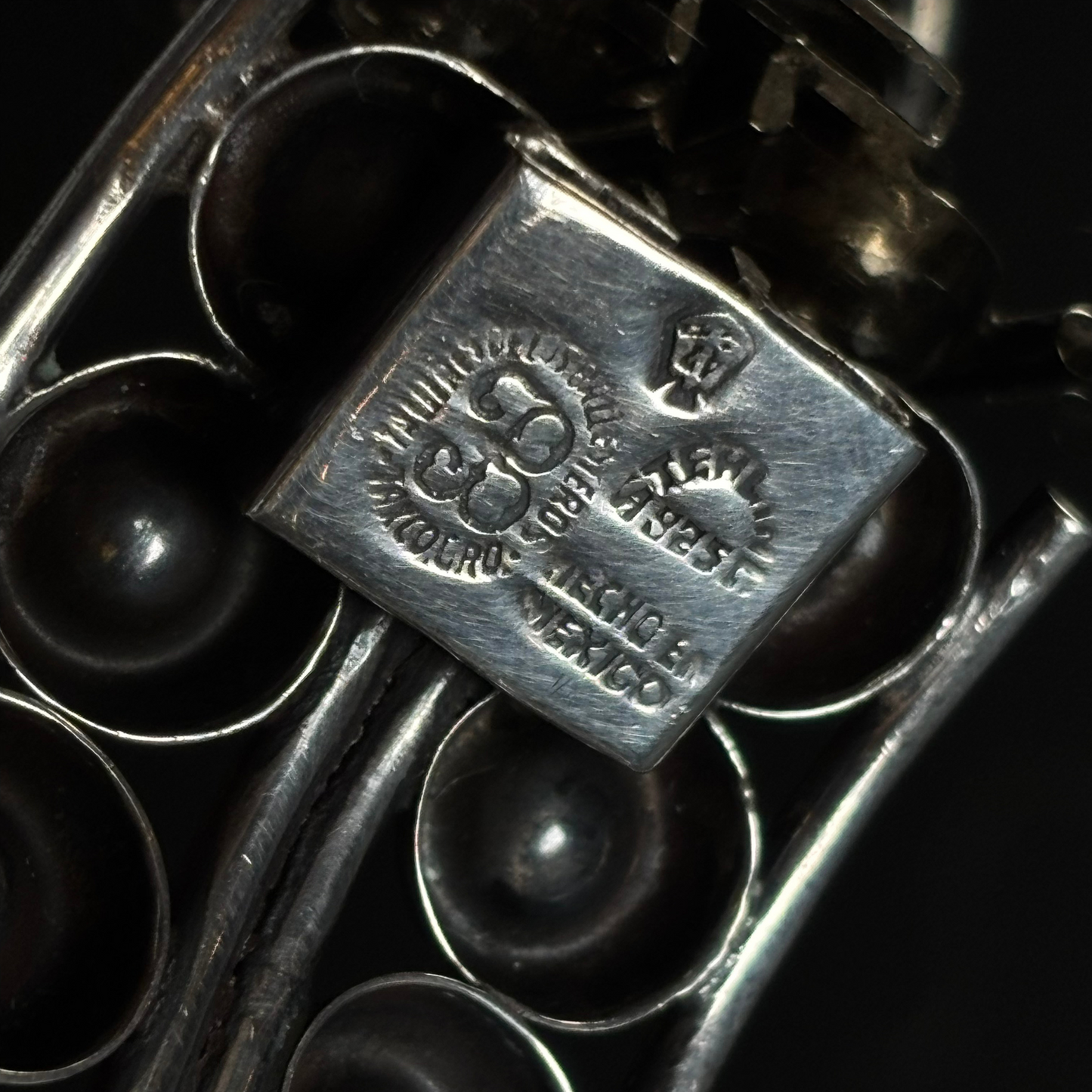 Midcentury Mexican Sterling Silver Circles Clamp Cuff Bracelet