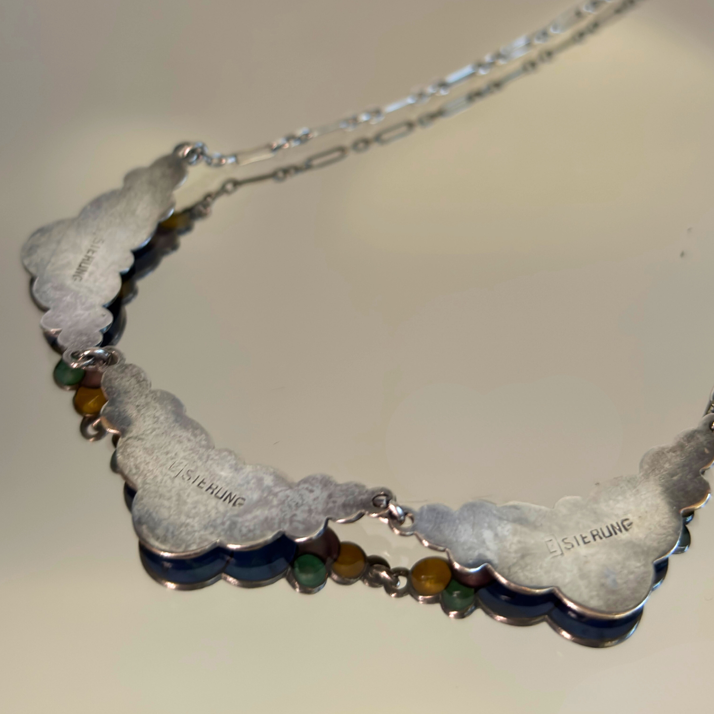Vintage 1920's Sterling Silver & Enamel Necklace