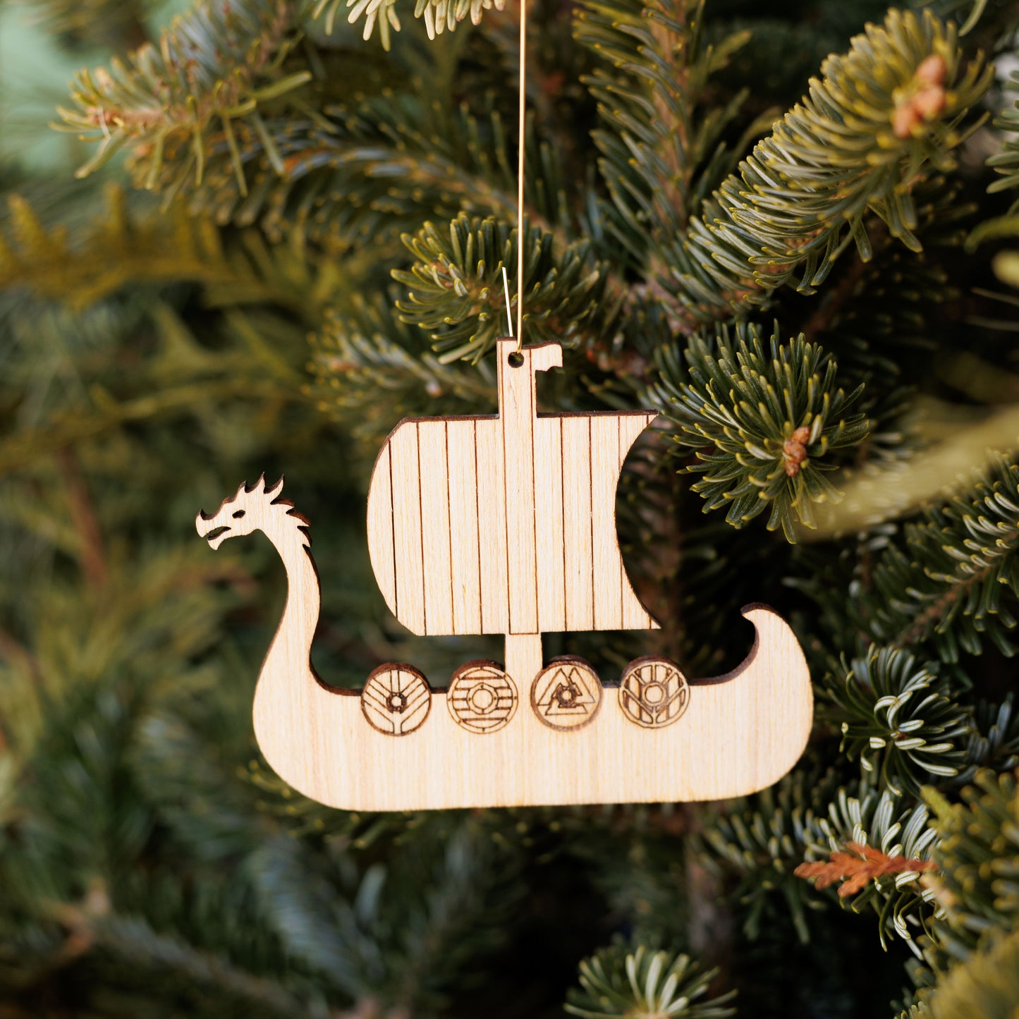 Wood Viking Ship Ornament
