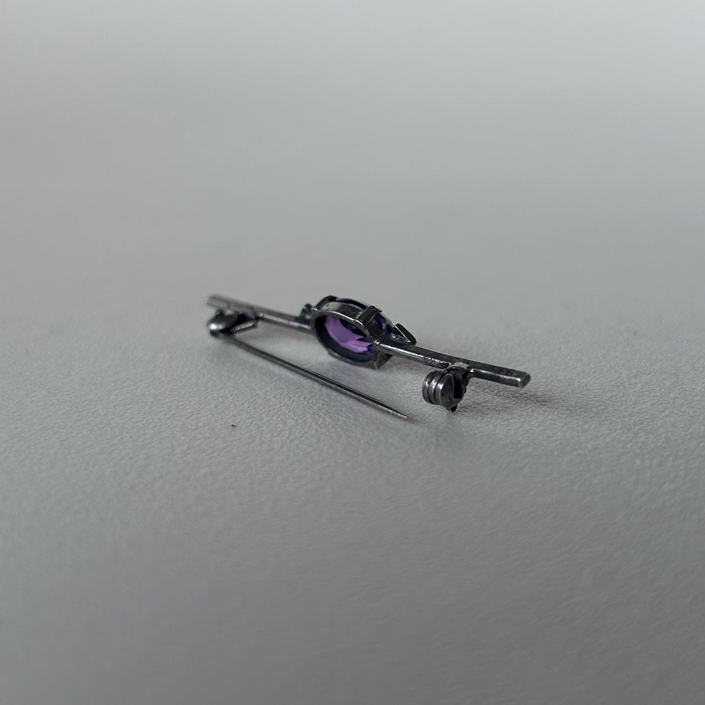 Vintage Amethyst and Marcasite Silver Bar Pin (23)