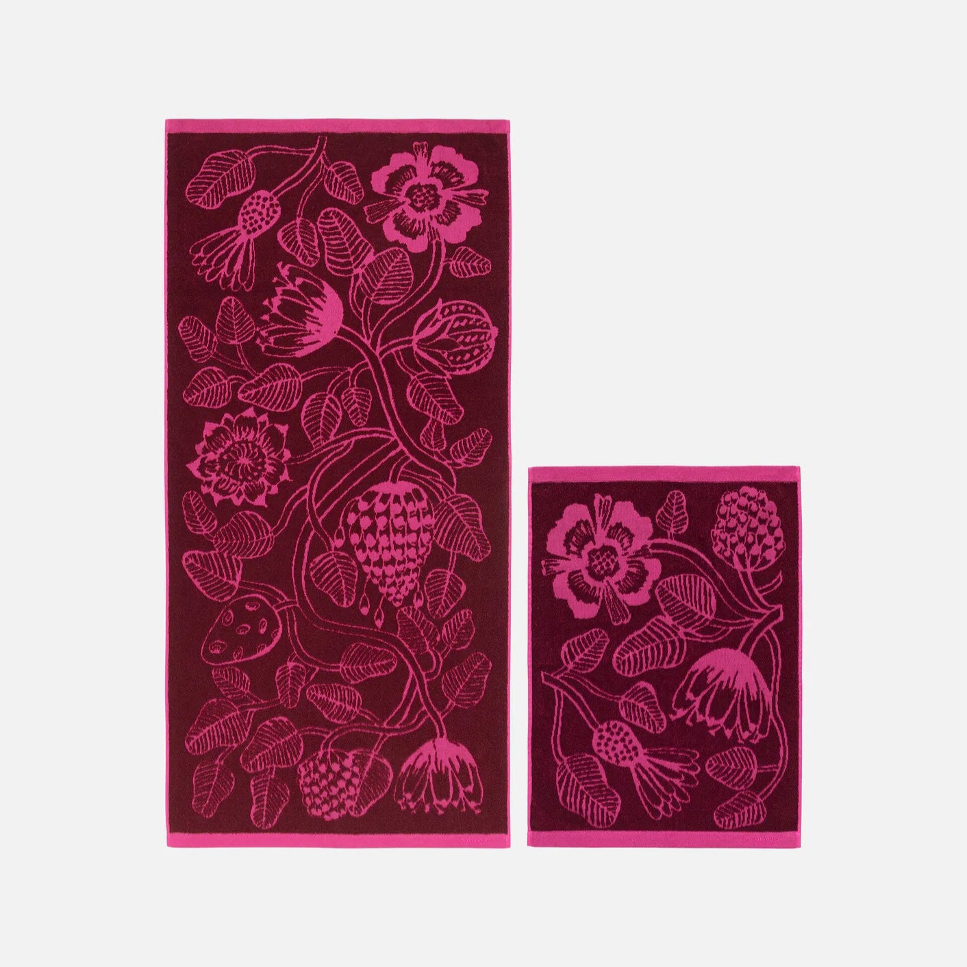 Marimekko Tiara Towel Set in burgundy and pink