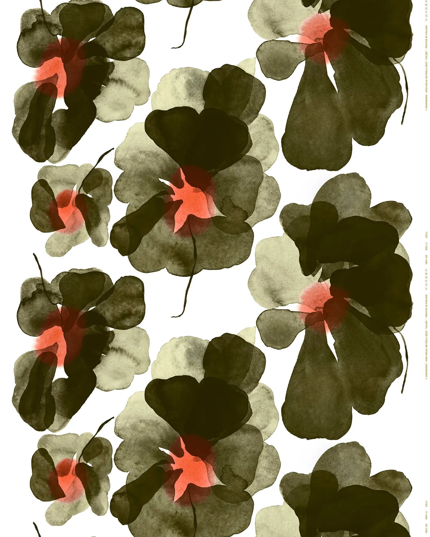 Marimekko Fabric Yardage - Valssi in Forest Green/Tomato/White