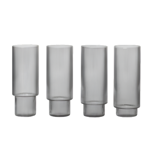 Set of 4 tall thin glasses.
