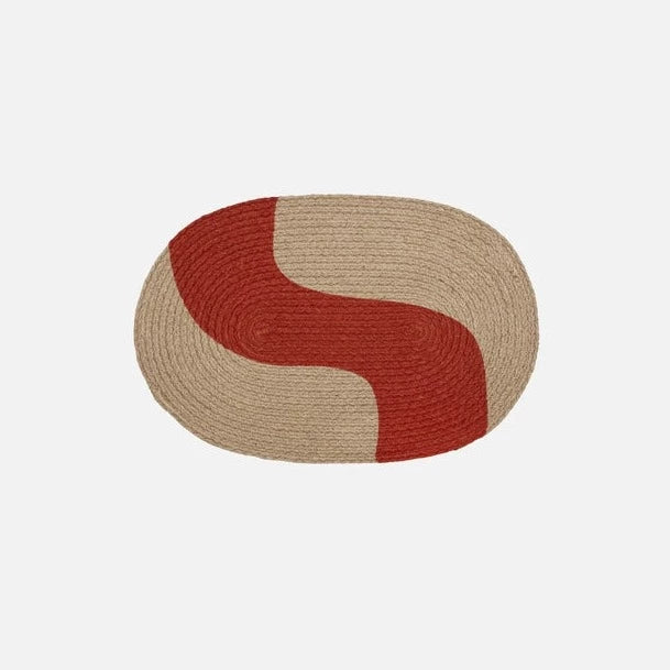 Jute placemat with red curve pattern