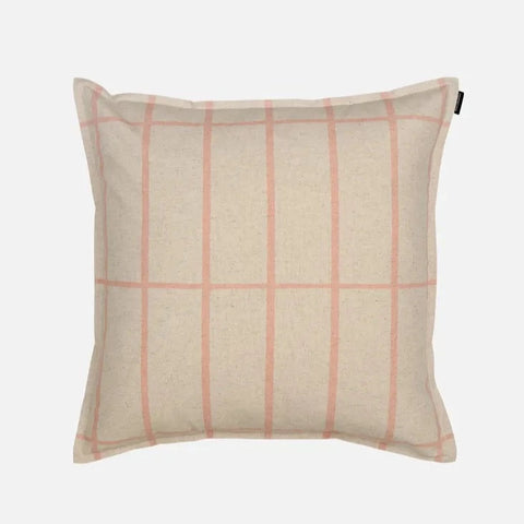 Linen colored cushion cover with peach grid lines
