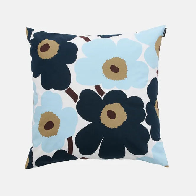 Marimekko Pieni Unikko Cushion Cover, 50x50cm, White/Blueberry/Dk. Brown