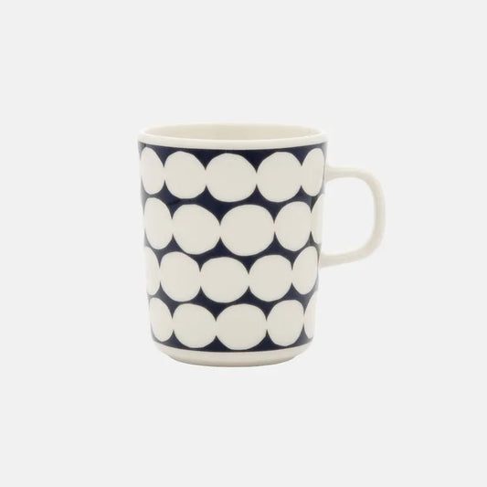 charcoal and off white mug with lines of dots