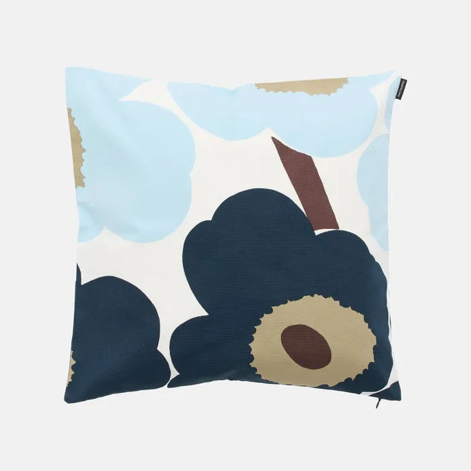 Marimekko Unikko Cushion Cover, 50x50cm, White/Blueberry/Dk. Brown