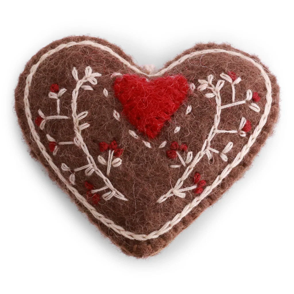 Én Gry & Sif Felt Gingerbread Heart w/ Embroidery