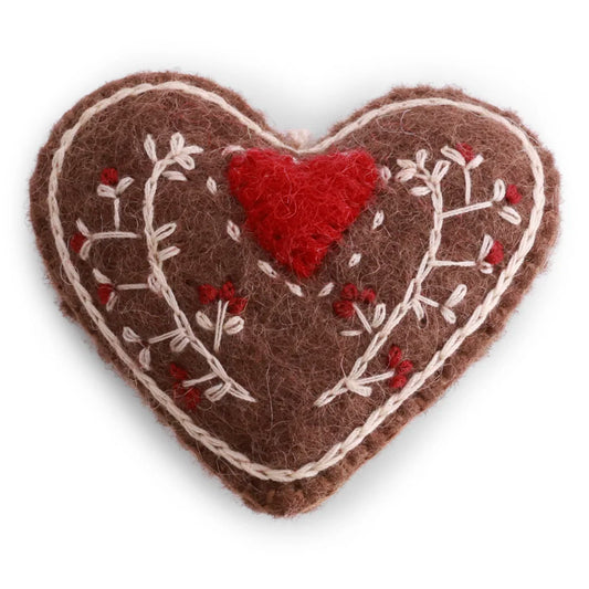 Én Gry & Sif Felt Gingerbread Heart with Embroidery