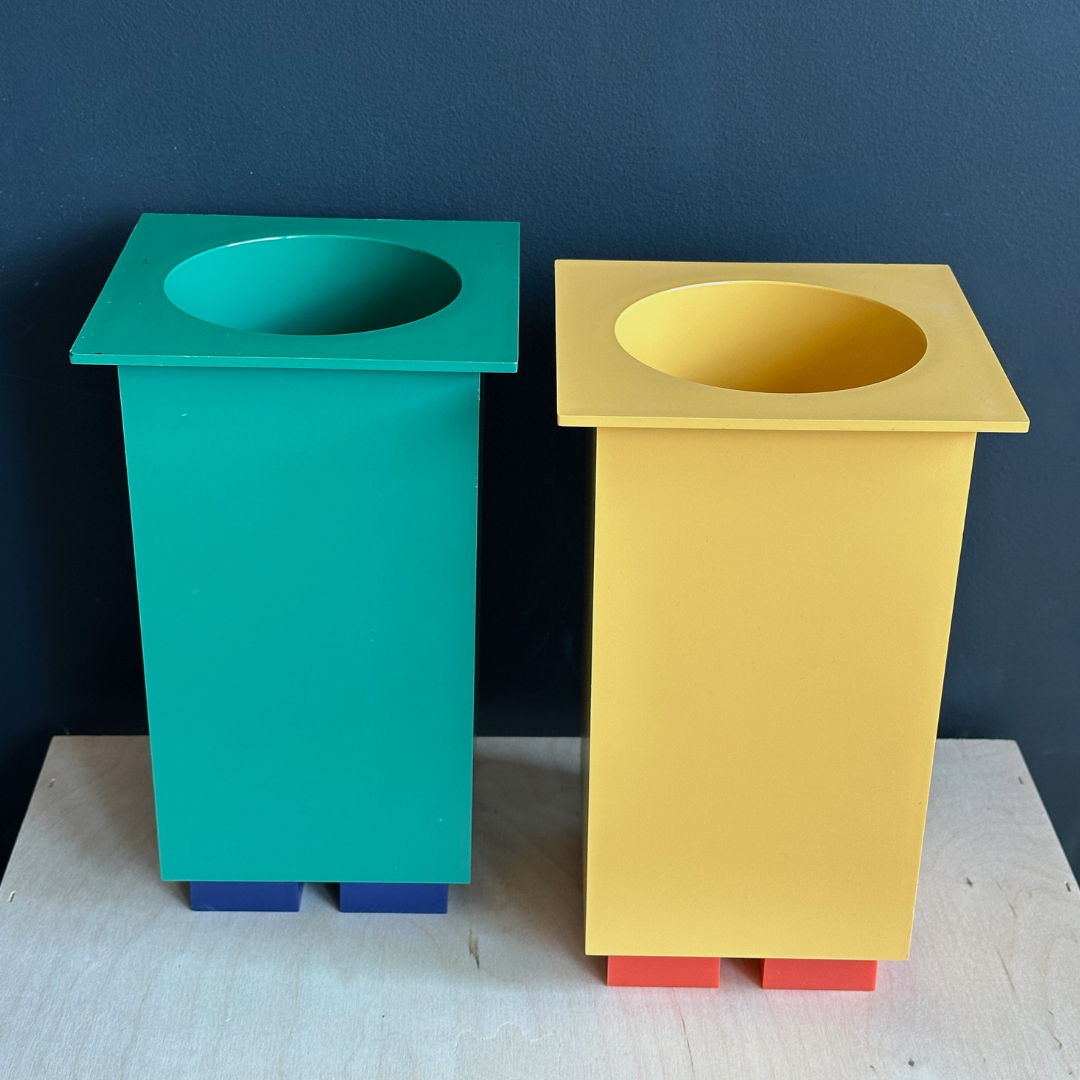 Michael Graves x Alessi green and yellow wine holder/cannisters