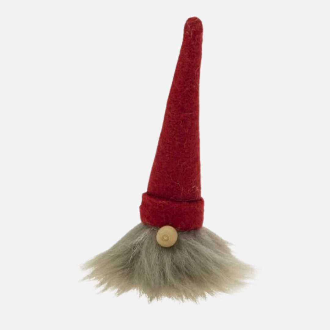 Small Santa Gnome with Brown Beard in Red or Brown Hat/Wood Stand