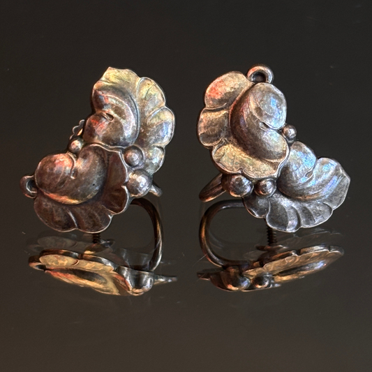 Vintage Georg Jensen Grape Leaf Earrings #50A