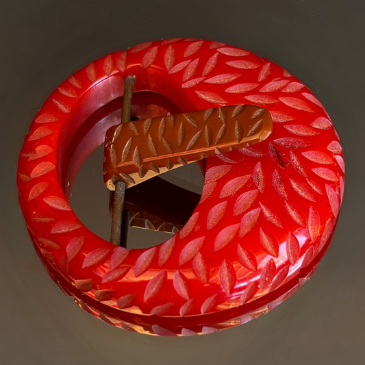 Vintage Bakelite Cherry Red Round Belt Buckle