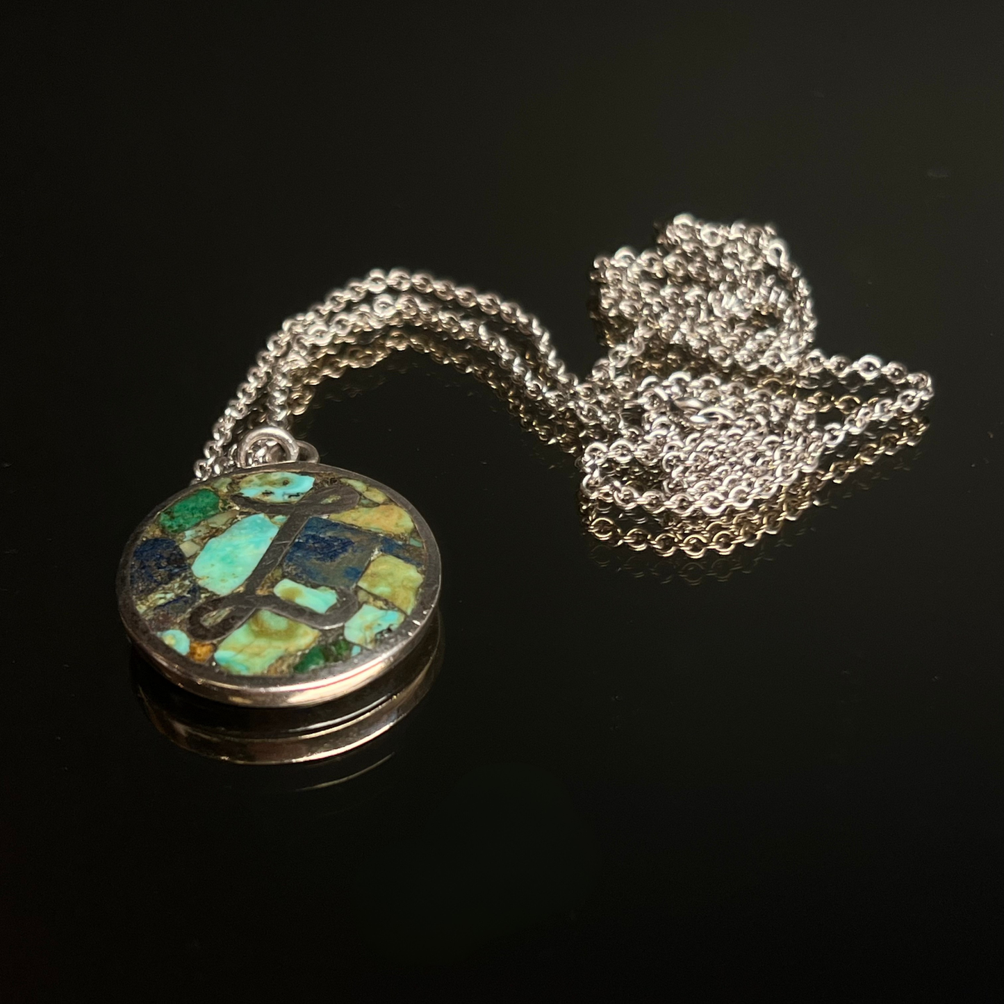 Vintage Los Castillo Sterling Silver Mosaico Necklace with Letter “L” Pendant