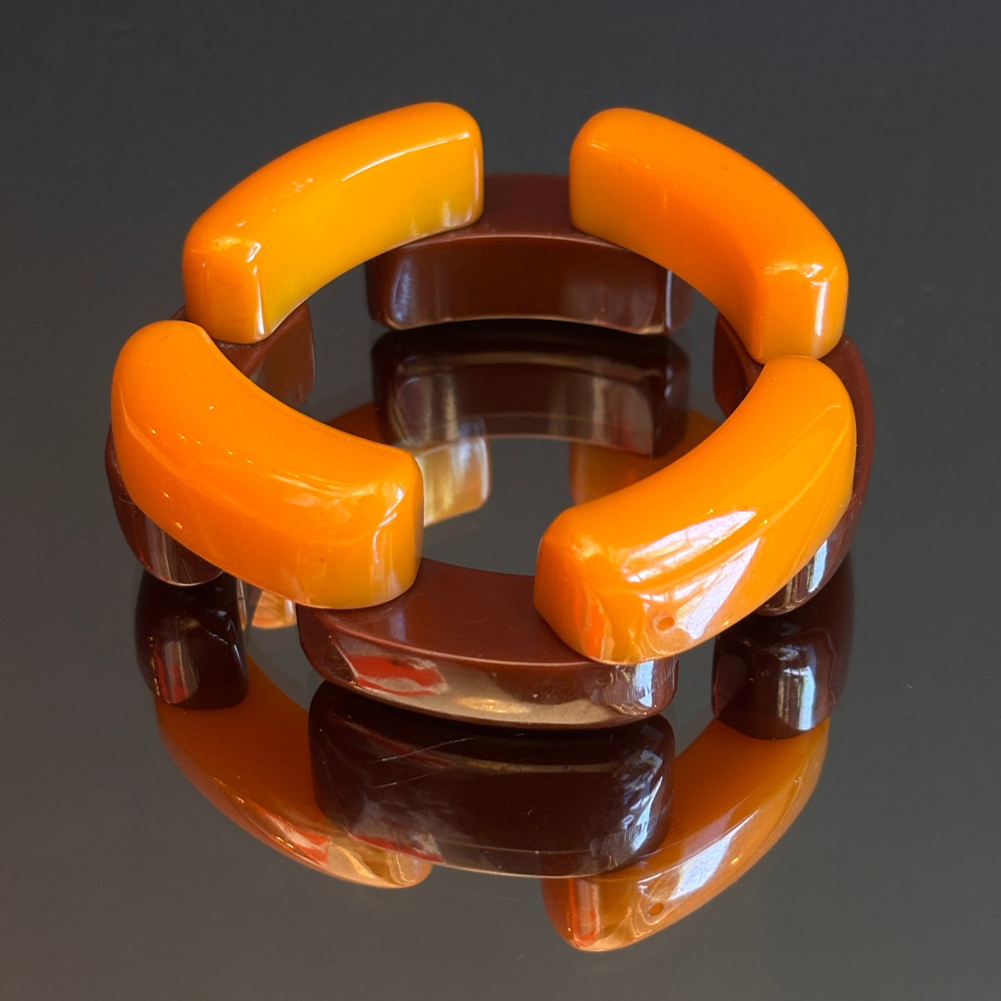 Vintage Chocolate & Butterscotch Bakelite Link Bracelet