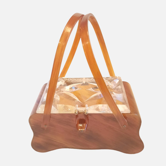 Vintage Rialto Amber Lucite Purse (1131a)