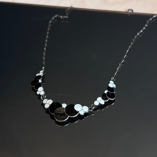 Vintage 1920's Sterling Silver & Enamel Necklace (Black and White)