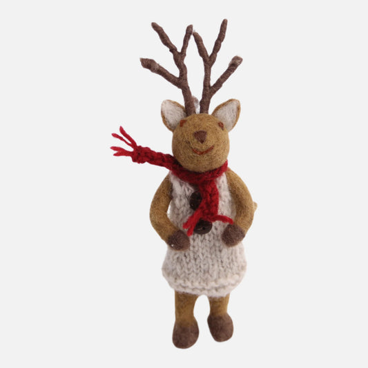 Gry & Sif Felt Small Brown Deer in Dress or Pants