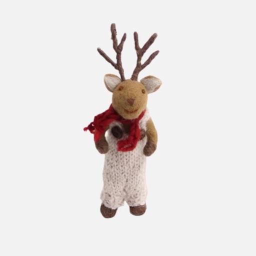 Gry & Sif Felt Small Brown Deer in Dress or Pants