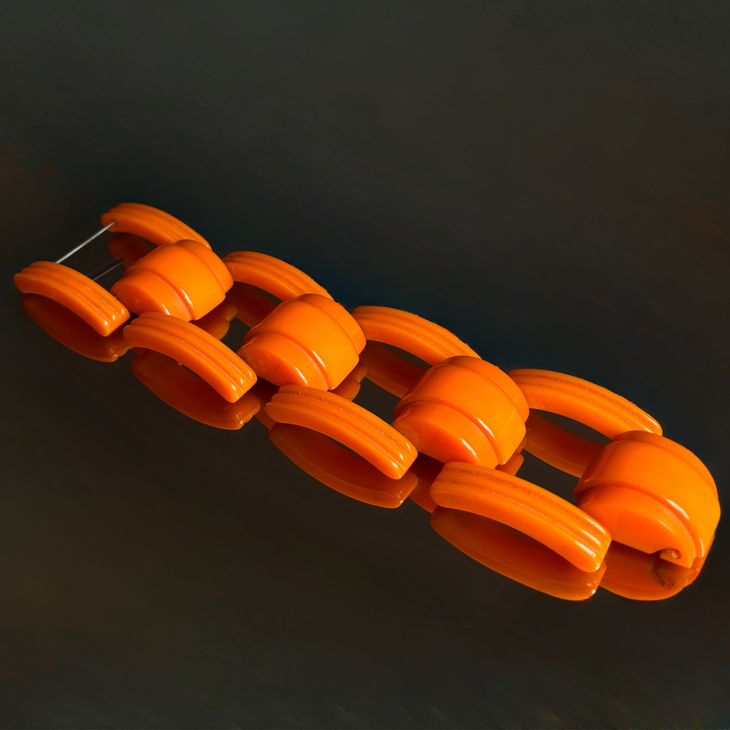 Vintage Pumpkin Bakelite Art Deco Link Bracelet