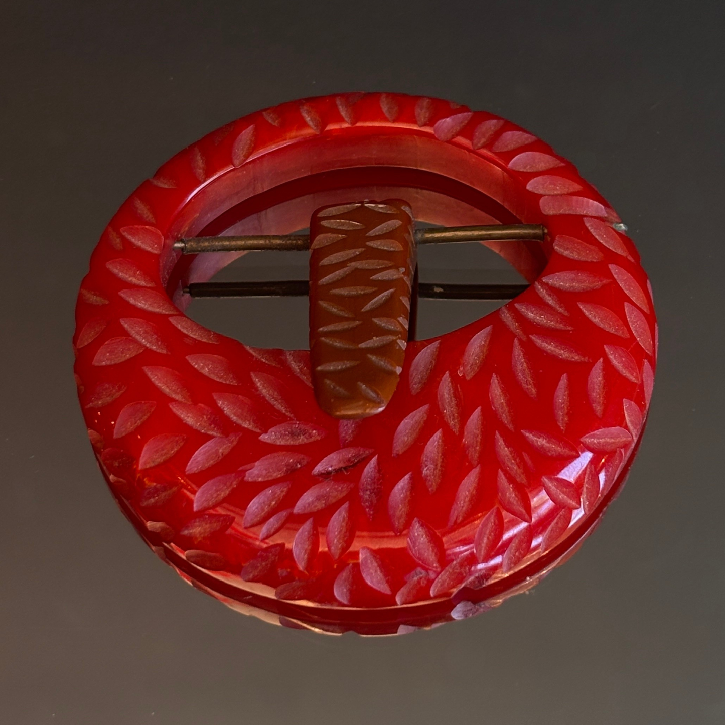 Vintage Bakelite Cherry Red Round Belt Buckle