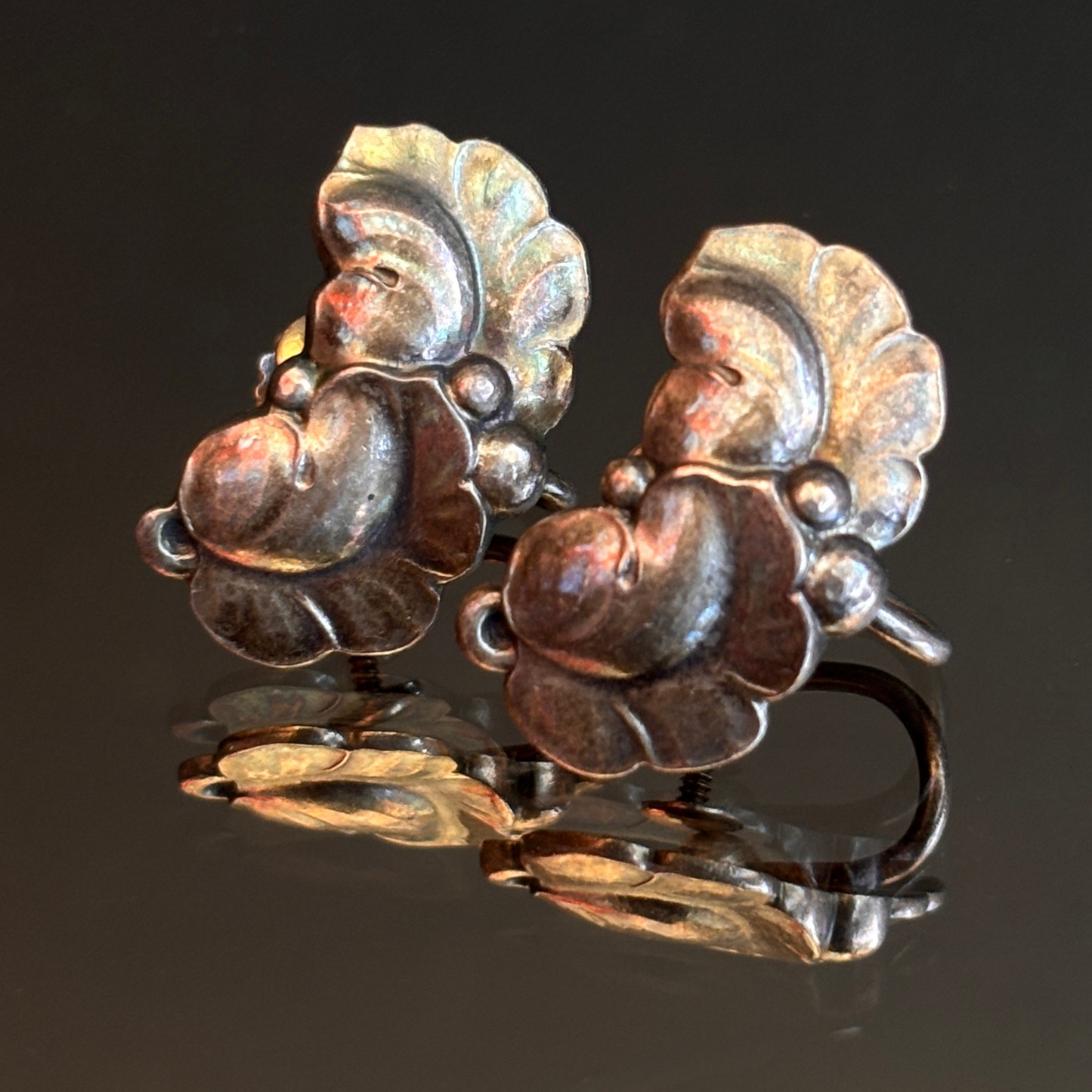 Vintage Georg Jensen Grape Leaf Earrings #50A