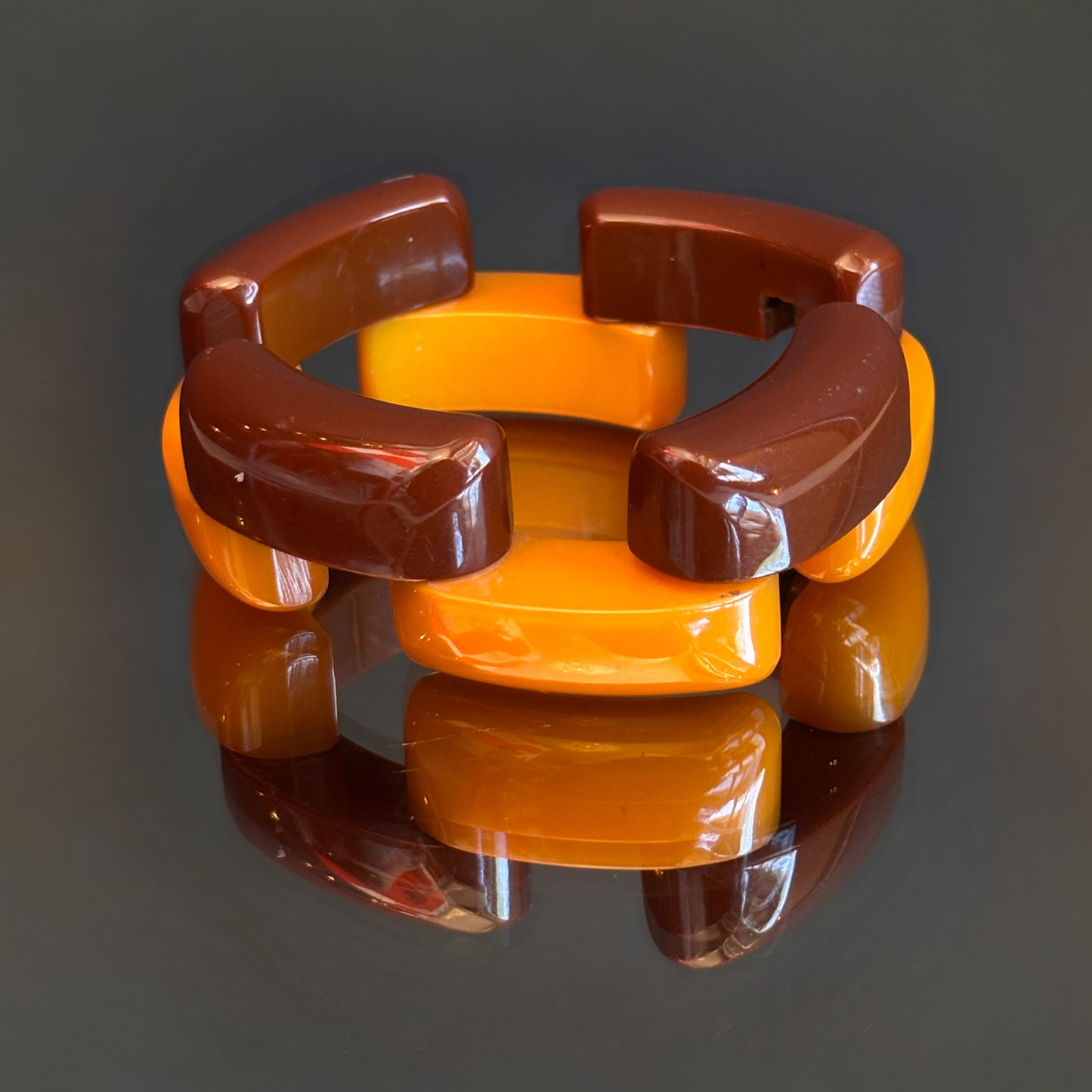 Vintage Chocolate & Butterscotch Bakelite Link Bracelet