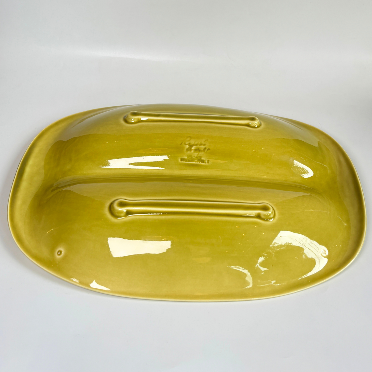 1940's Russel Wright Chartreuse Oval Divided Serving Dish