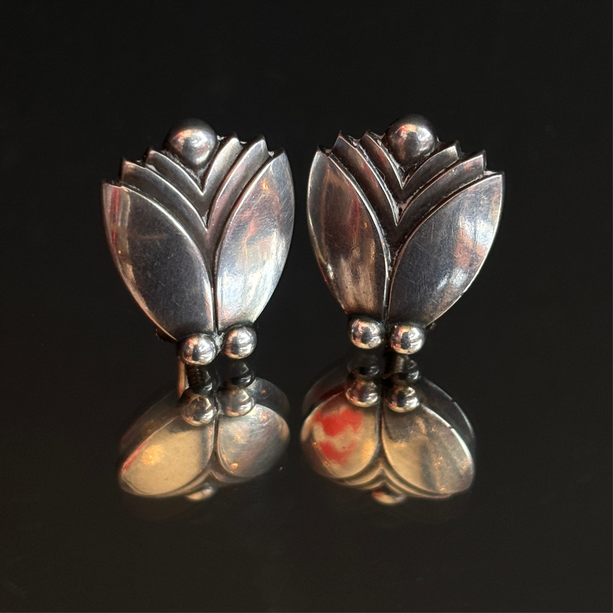 Vintage Georg Jensen Modernist Tulip Earrings #105