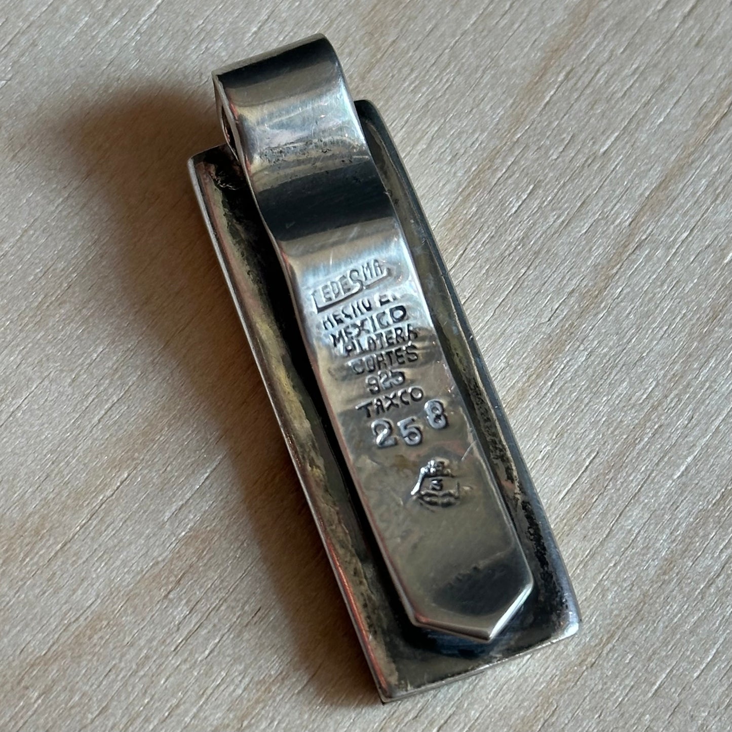 Vintage Enrique Ledesma Taxco Silver & Obsidian Money Clip