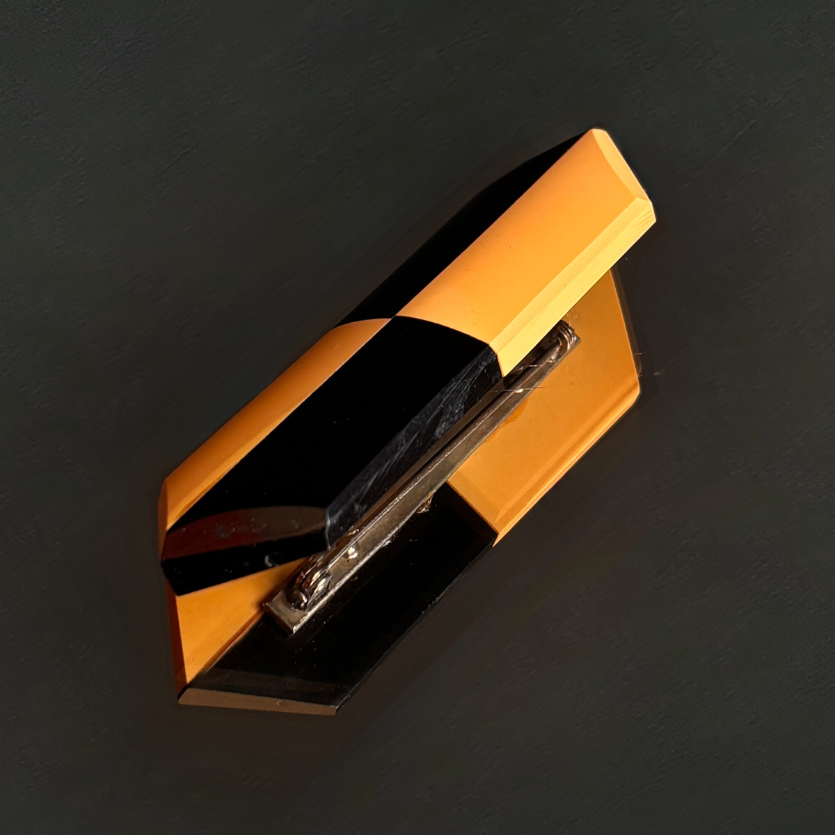 Vintage Bakelite Butterscotch & Black Geometric Brooch