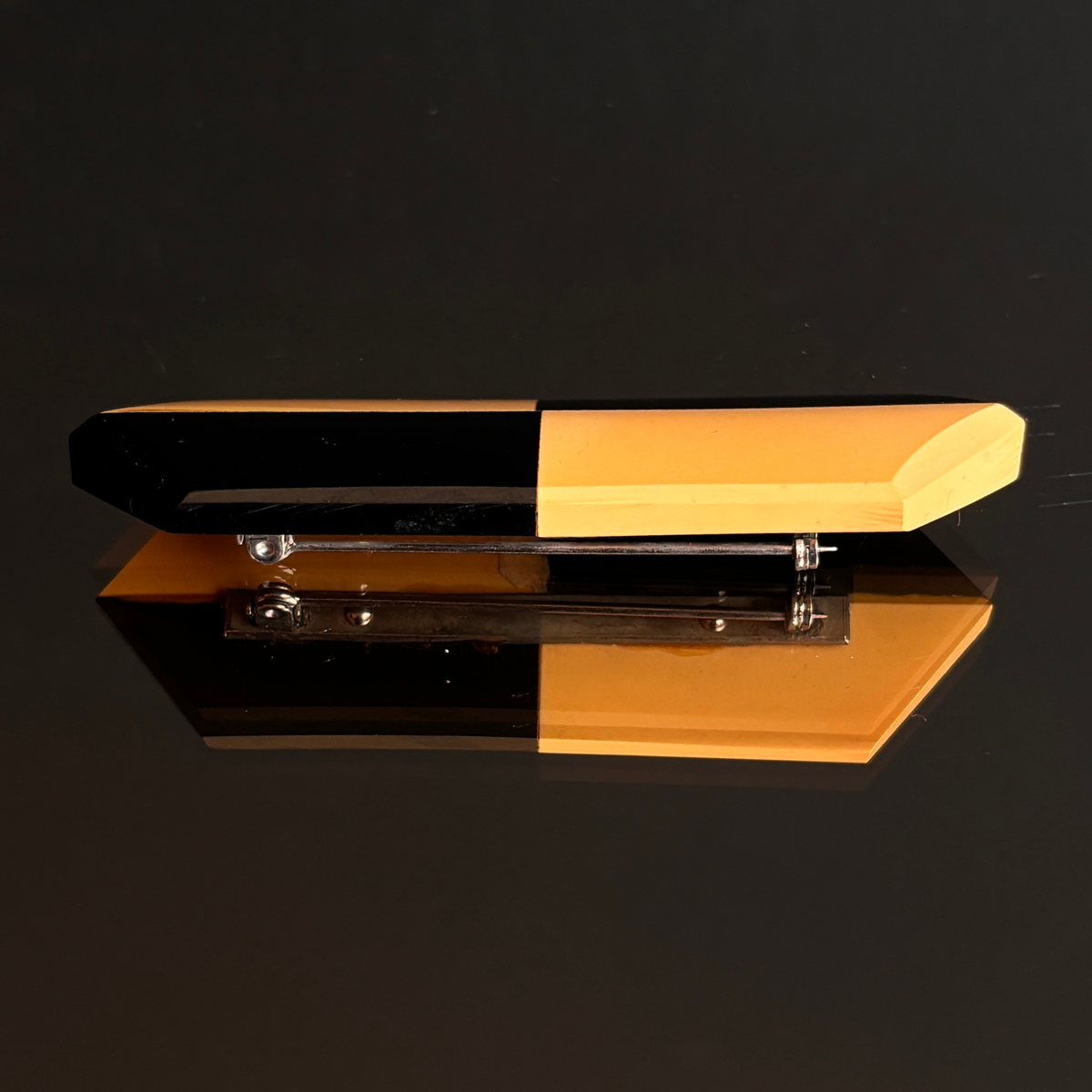 Vintage Bakelite Butterscotch & Black Geometric Brooch