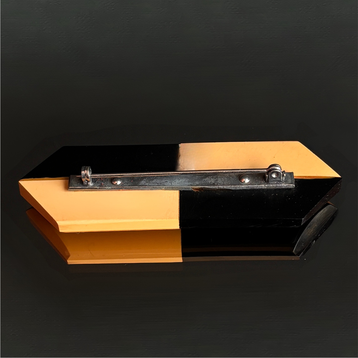 Vintage Bakelite Butterscotch & Black Geometric Brooch