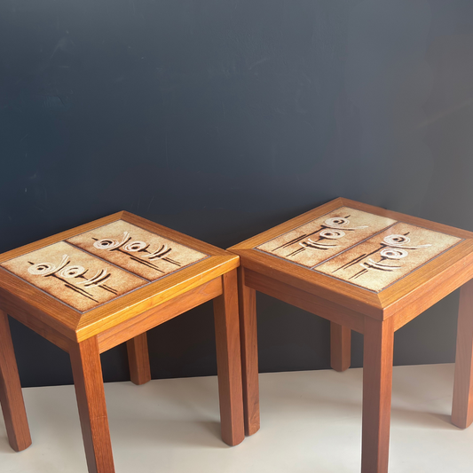 Vintage Danish Teak & Ceramic Tables - Set of 2
