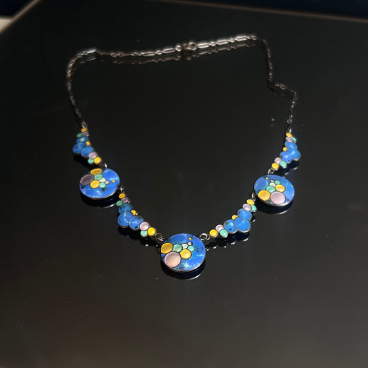 Vintage 1920's Sterling Silver & Enamel Necklace Bubble RARE