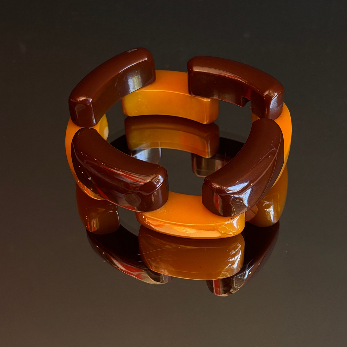 Vintage Chocolate & Butterscotch Bakelite Link Bracelet