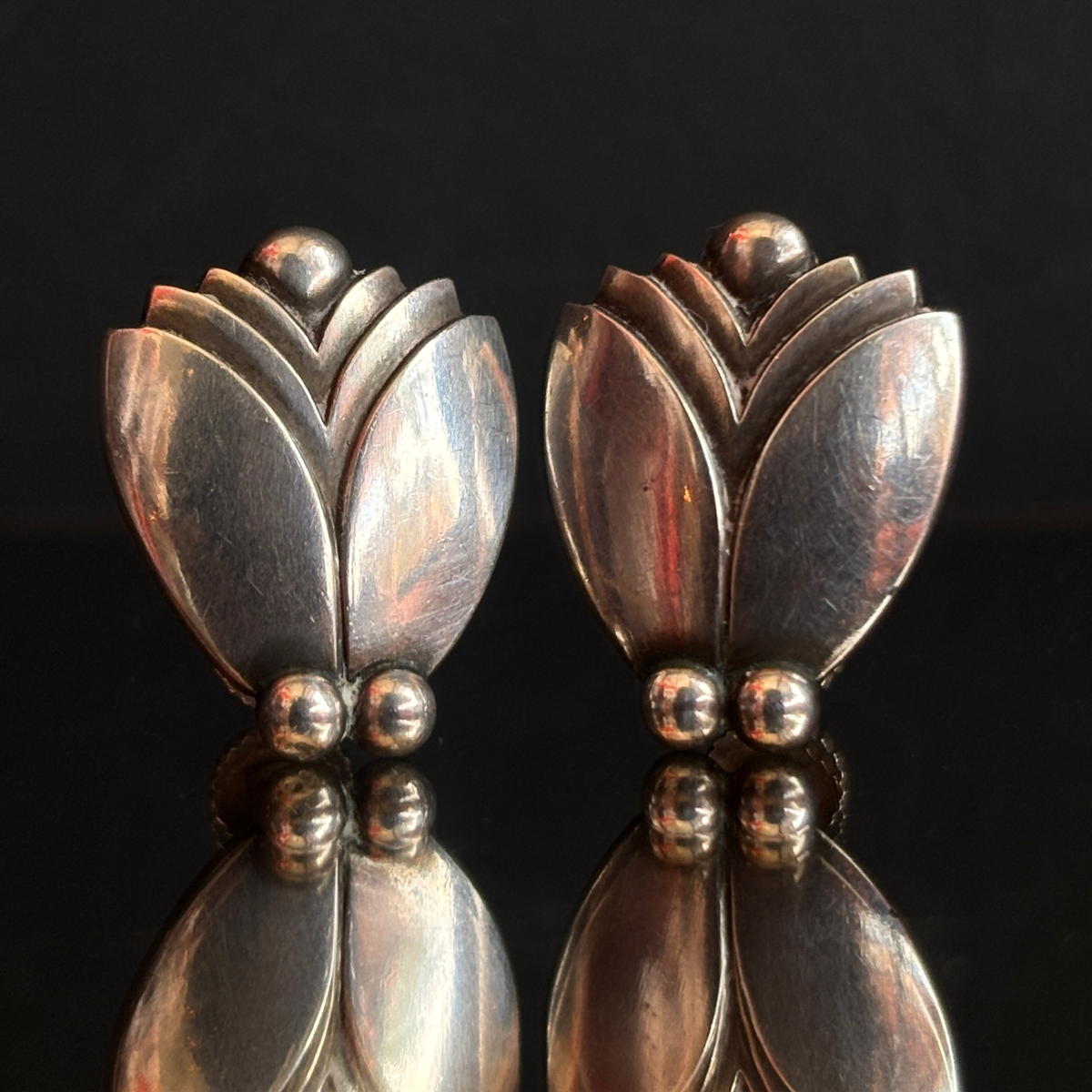 Vintage Georg Jensen Modernist Tulip Earrings #105